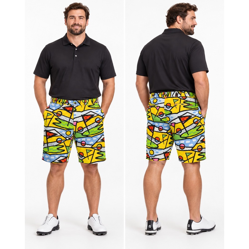 Loudmouth Men's 42 Abstract Golf Course Flag Print Multicolor Casual Shorts